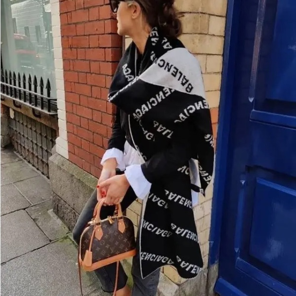 Balenciaga Dark Blue and White Logo Scarf